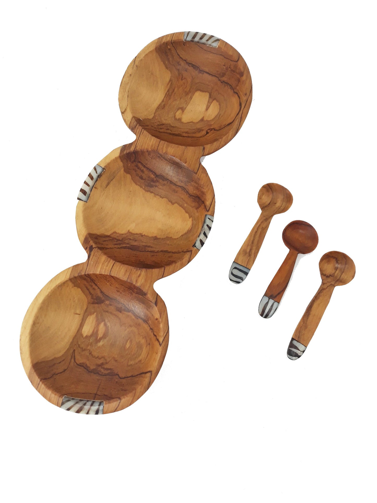 Divided snack bowl, wooden snack bowl, small wooden dish, wood candy tray, Olivewood bowl, Monkey Pod dish, wooden serving plate