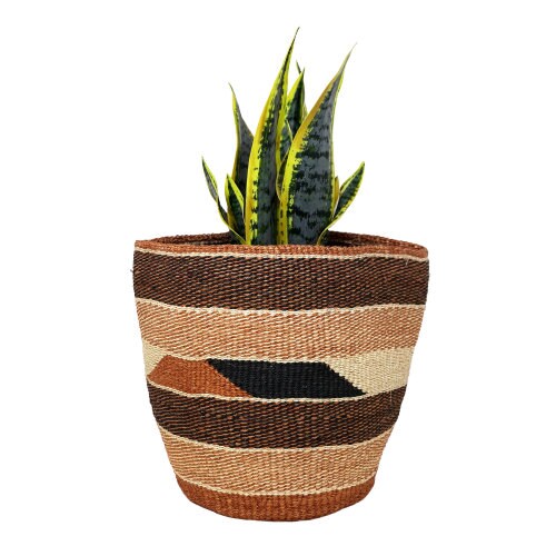 Handwoven Sisal Basket Planter: Rustic African Basket Decor (9x9")