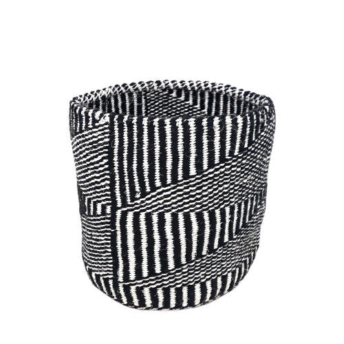 Handwoven Sisal Basket: Black & White African Storage, 9x10 Inches