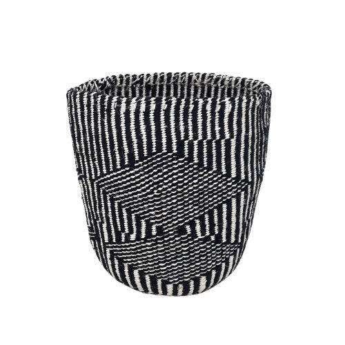 Handwoven Sisal Plant Basket: Geometric Black & White Pot Cover