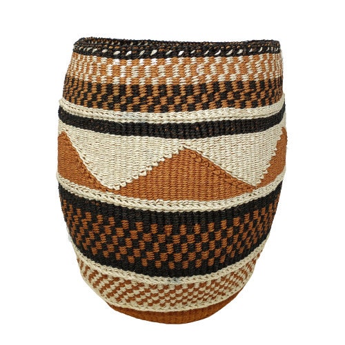 Handwoven Sisal Plant Basket: African Woven Planter, 9"