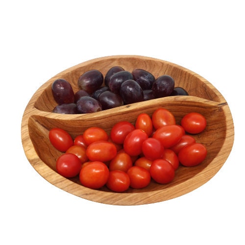 Olivewood Divided Serving Bowl: 7" Wooden Snack Bowl