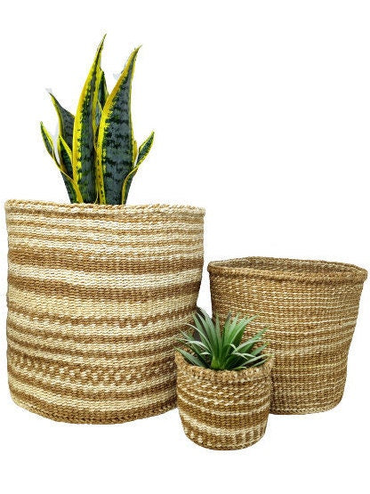 Handwoven Sisal Basket Planter: Large Natural Woven Basket