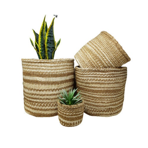 Handwoven Sisal Basket Planter: Large Natural Woven Basket