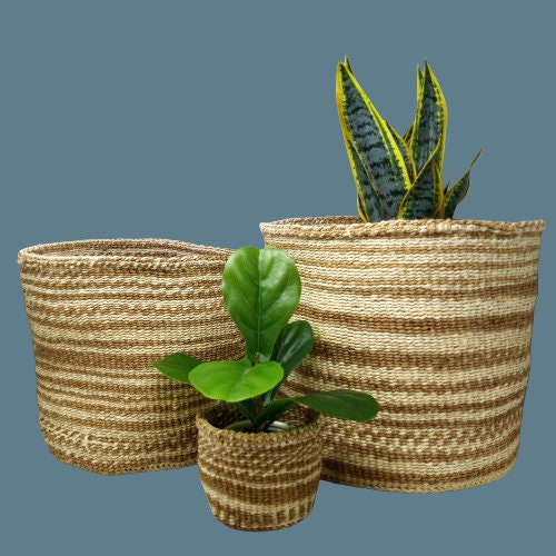 Handwoven Sisal Basket Planter: Large Natural Woven Basket