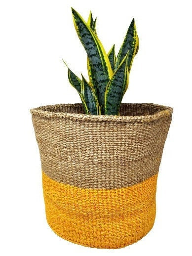 Handwoven Sisal Basket: African Storage, Plant Pot, Colorful Woven Baskets