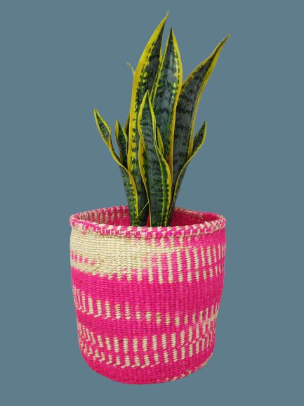 Handwoven Sisal Basket: African Boho Planter, Storage Basket