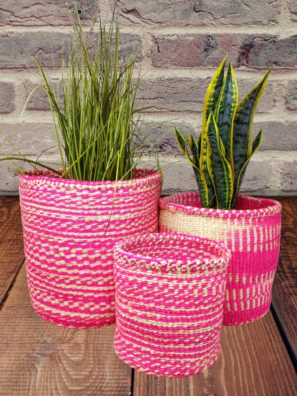 Handwoven Sisal Basket: African Boho Planter, Storage Basket