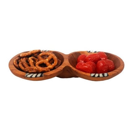 Divided bowl, Chip dip bowl, snack serving dish, wood candy tray, Wooden serving dish, rustic wood dish, divided serving tray, monkey pod