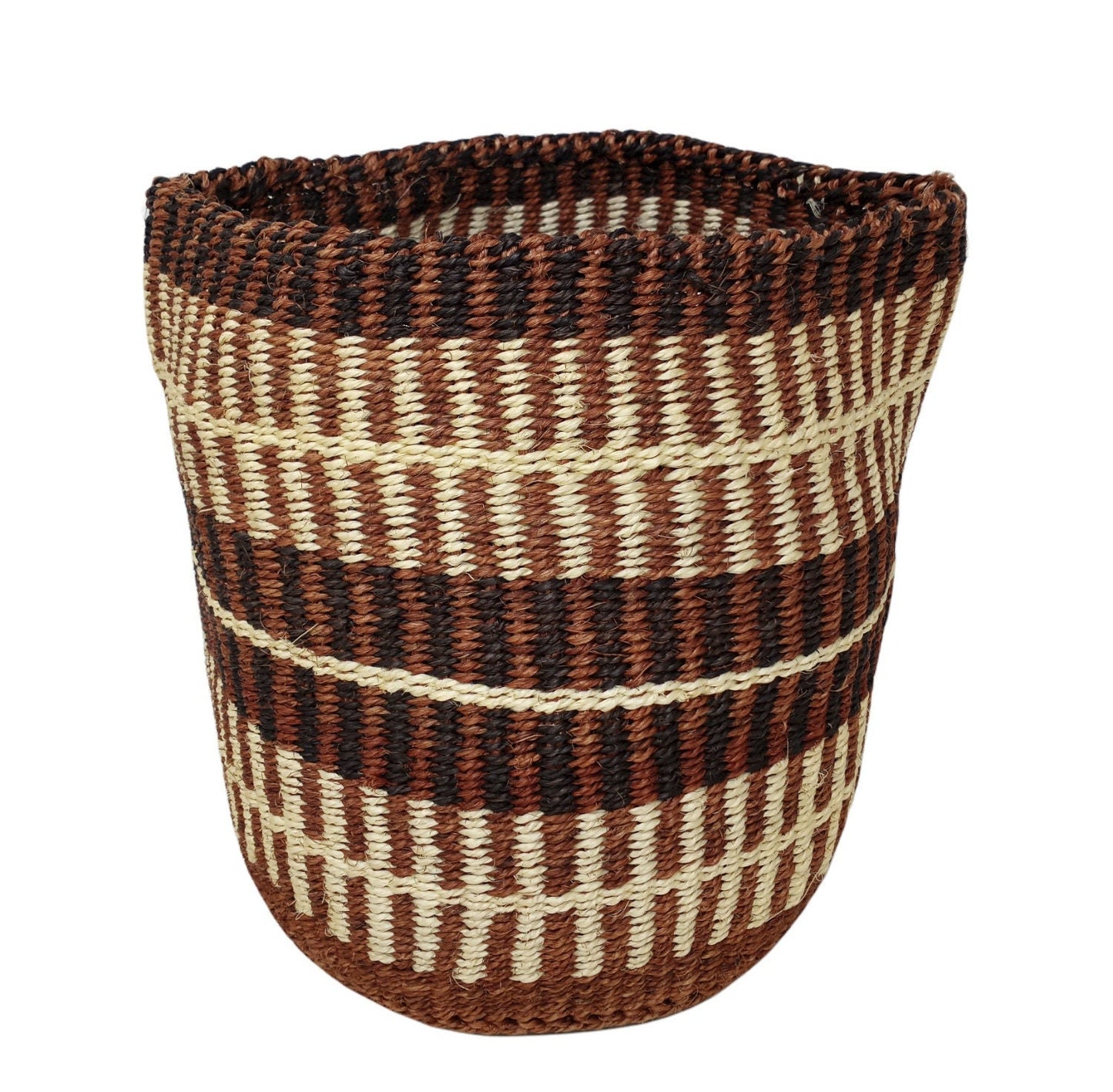 Handwoven Sisal Plant Basket: African Woven Planter, 9"