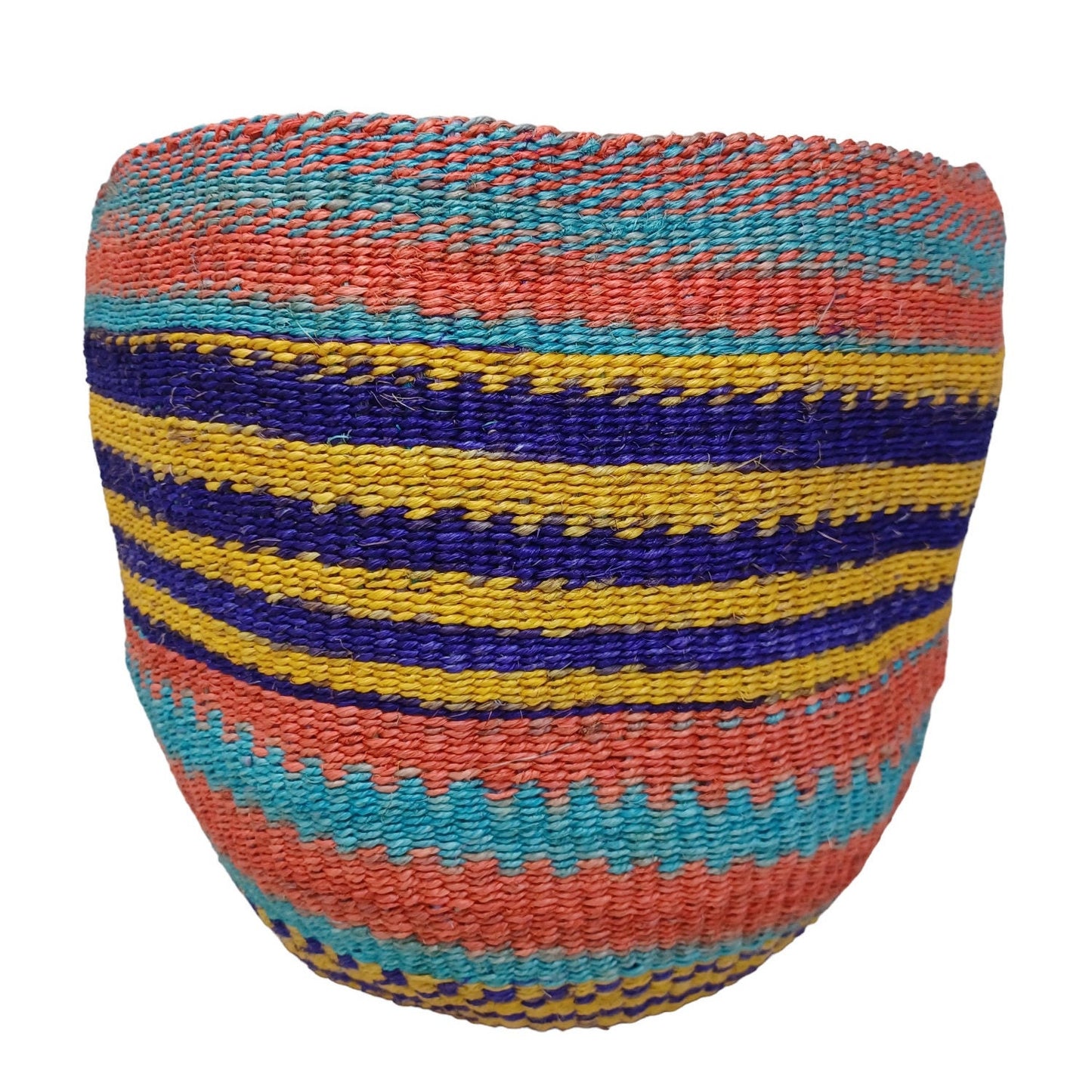 Handwoven Sisal Plant Basket: Colorful African Storage Basket (10"x10")