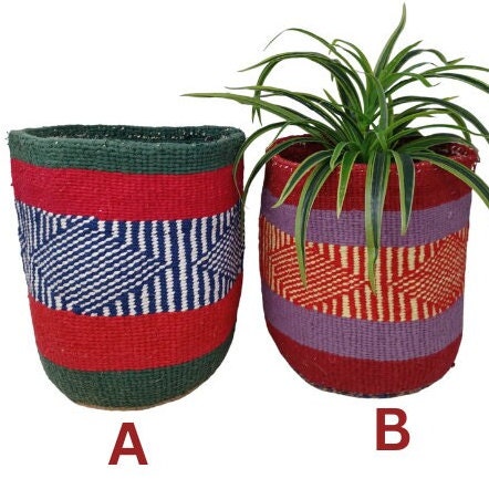 Colorful Woven Plant Basket: 10" Boho African Storage