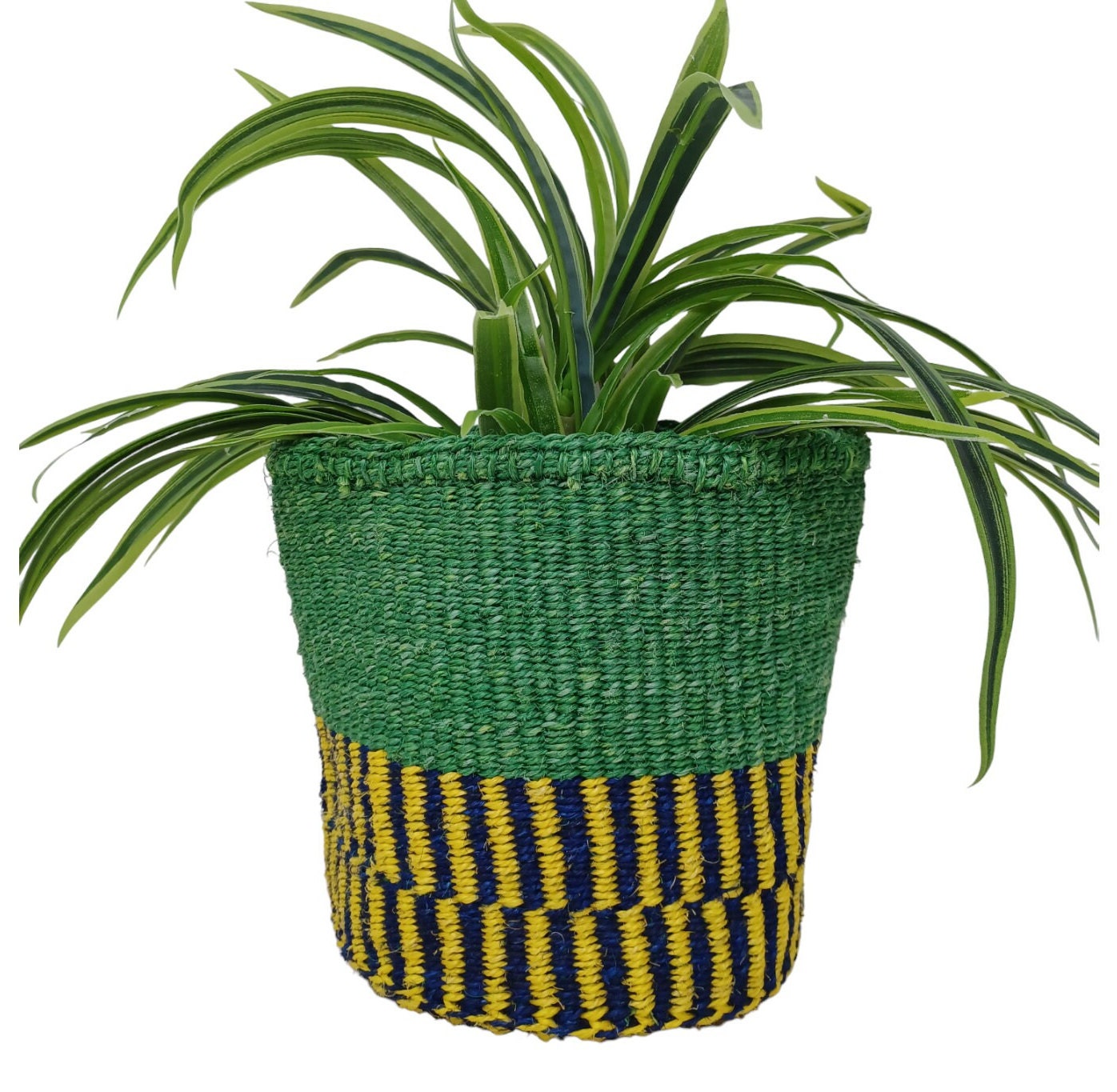 Handwoven Sisal Basket: 7" Boho Plant Pot Cover, Colorful Decor