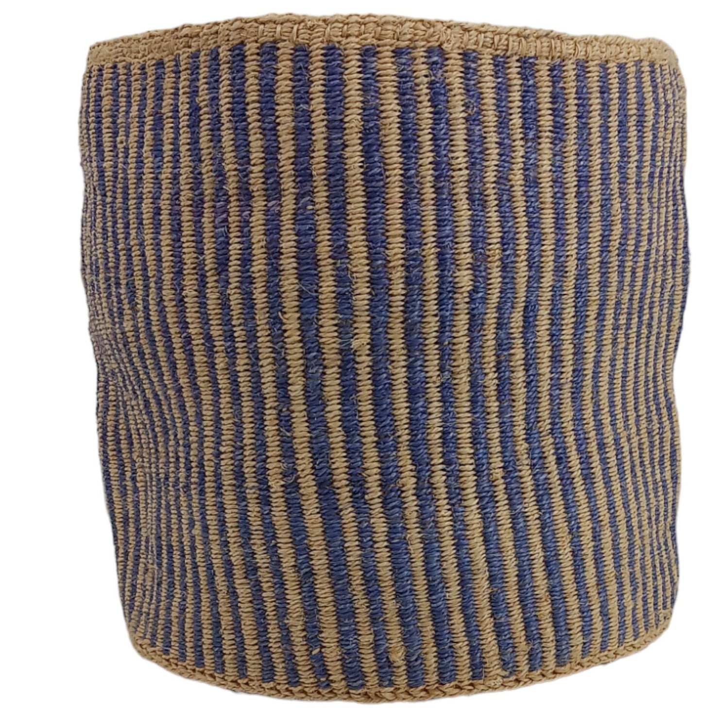 Handwoven Sisal Basket: Striped Purple Planter Pot, African Storage Basket