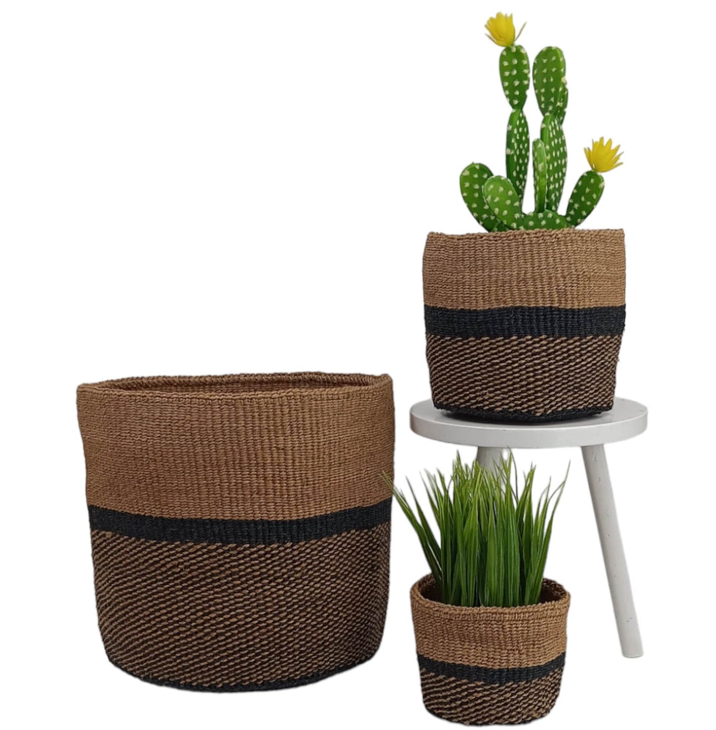African Woven Basket: Sisal Plant Pot, Storage Basket