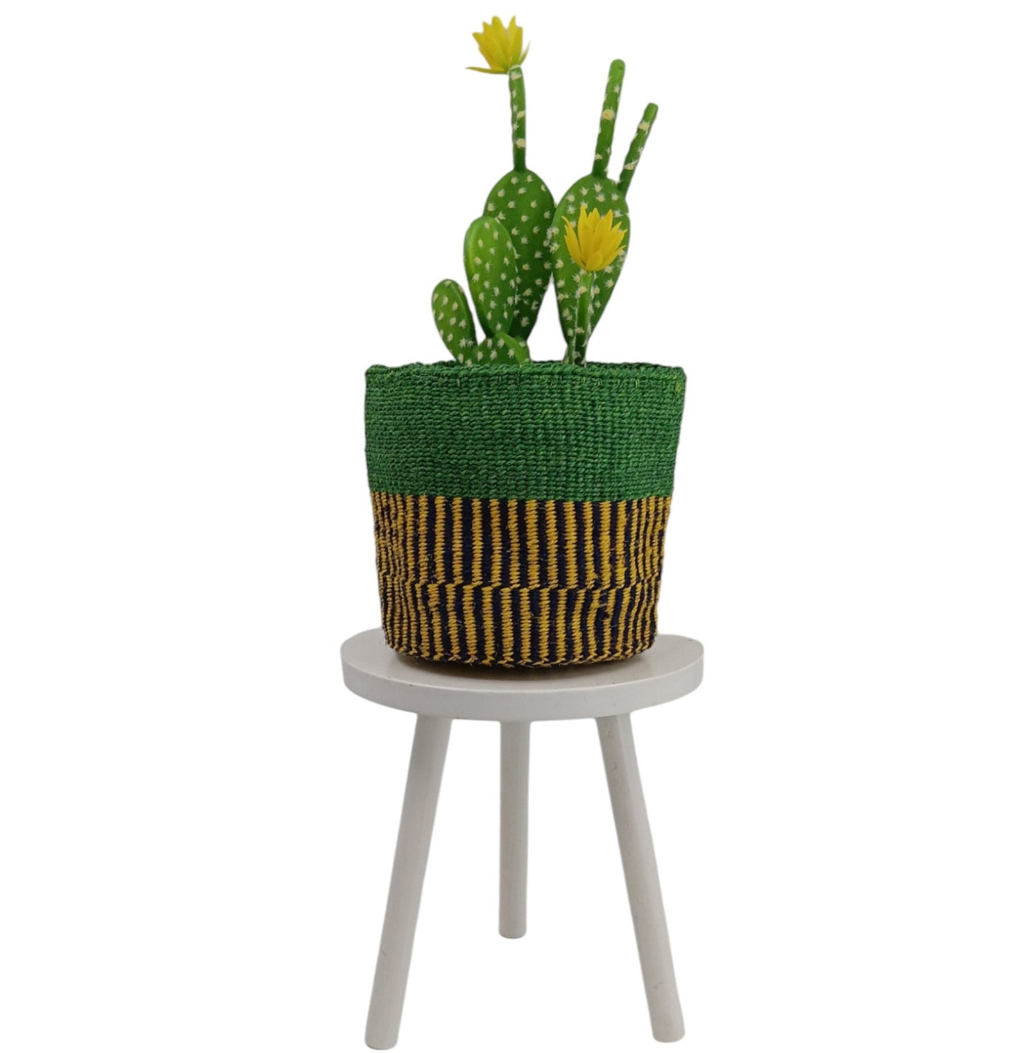 Handwoven African Sisal Basket Planter: Green Boho Decor