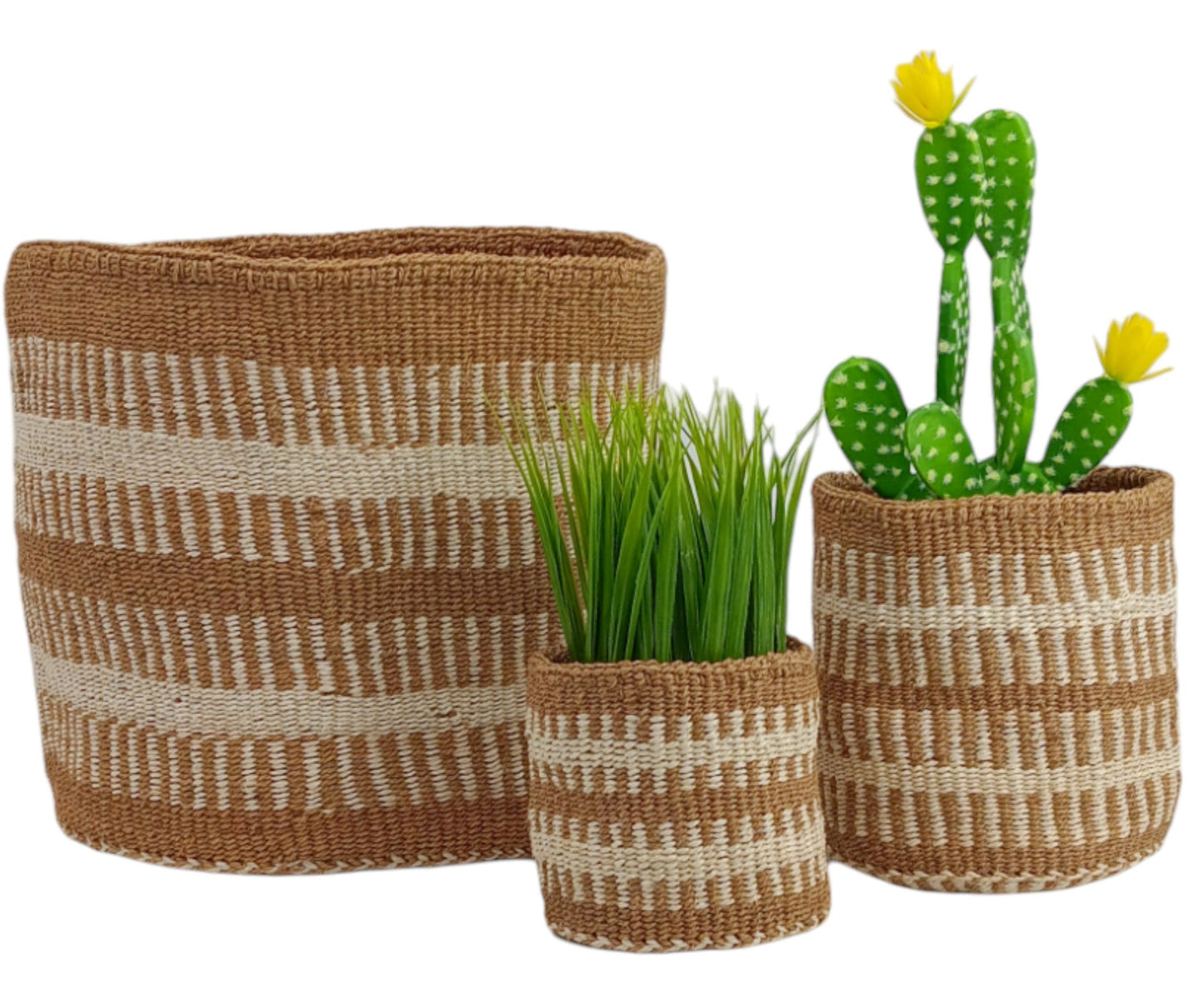 Handwoven Sisal Plant Basket: African Woven Storage Basket