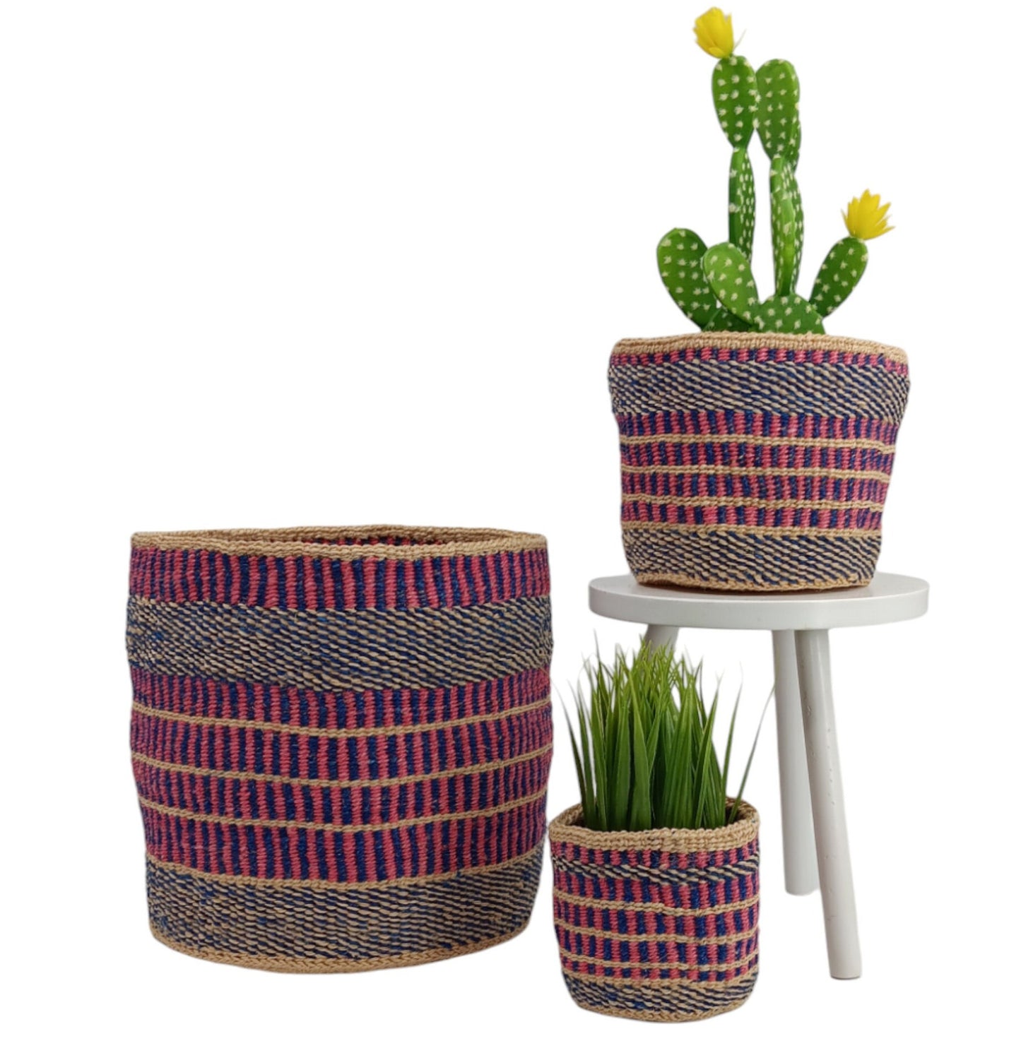 Woven Sisal Basket Planter: Colorful Rustic Home Decor