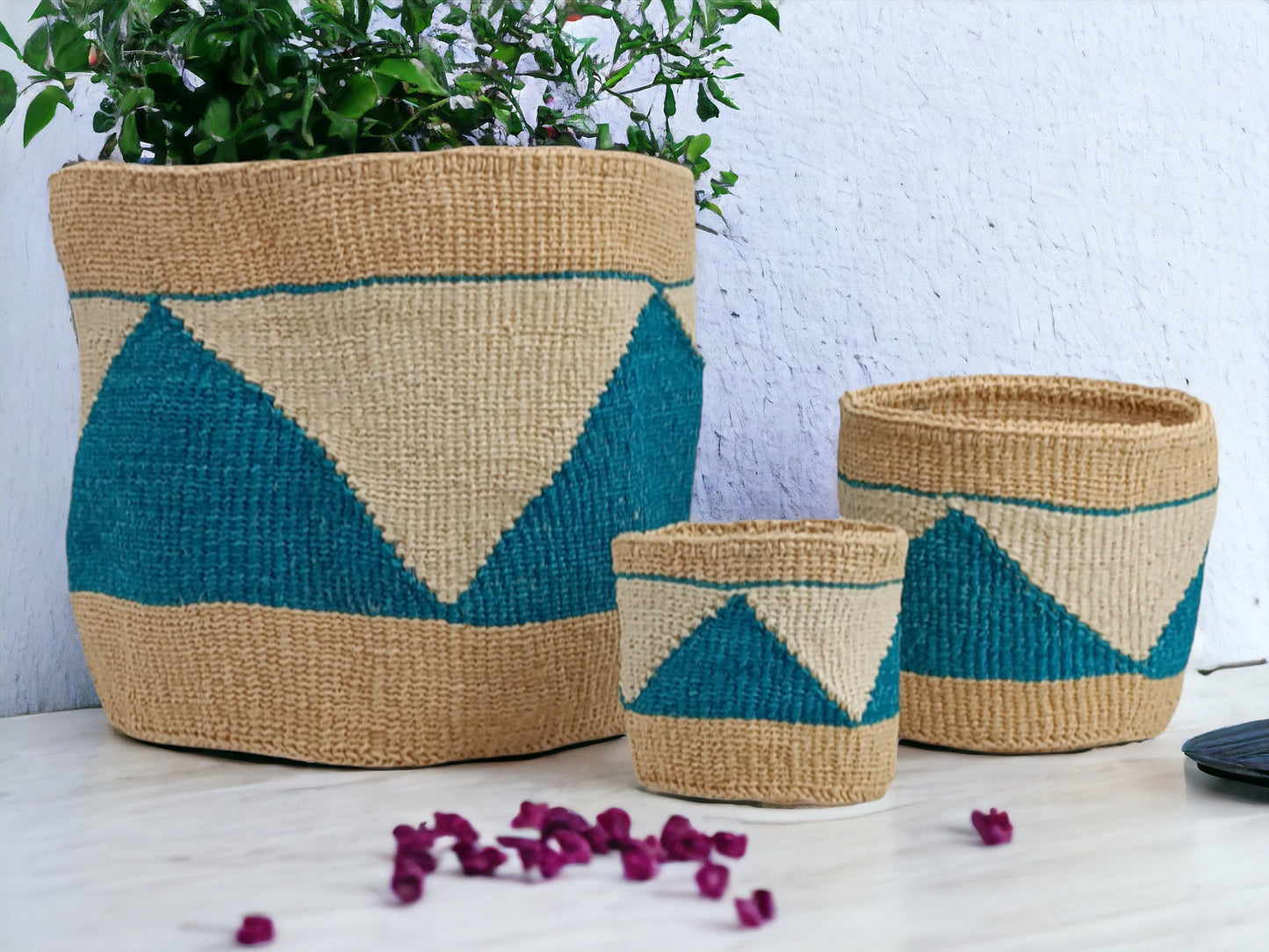 Handwoven Sisal Basket Planter: Boho Woven Plant Basket