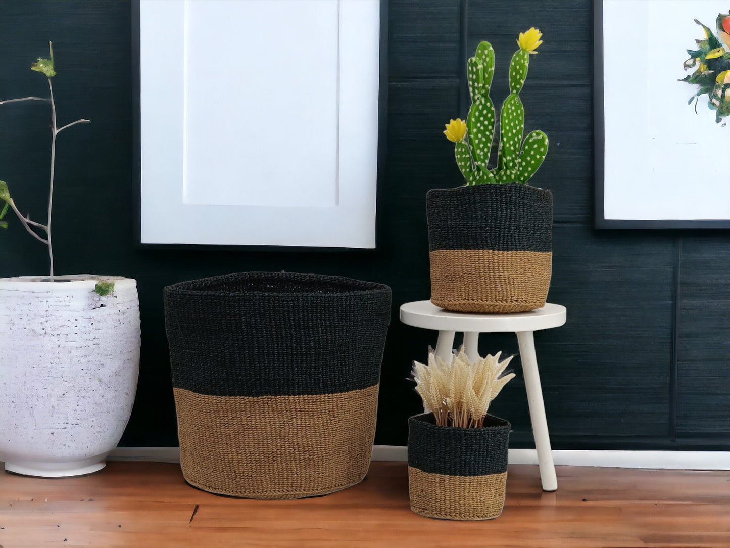 Handwoven Sisal Basket Planter: African Storage Basket