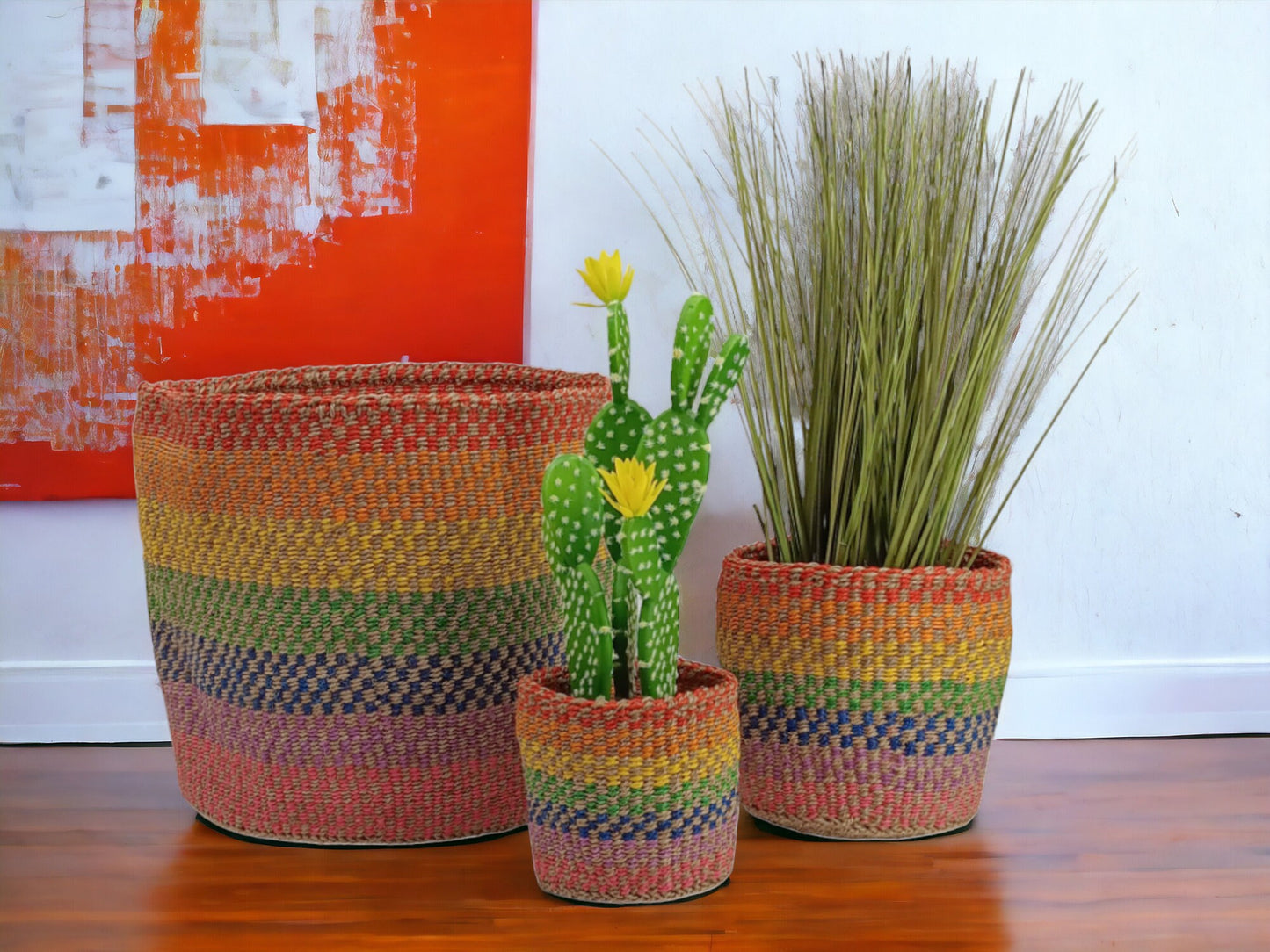 Woven Basket Planter: Colorful Sisal, Handwoven Kenyan Decor