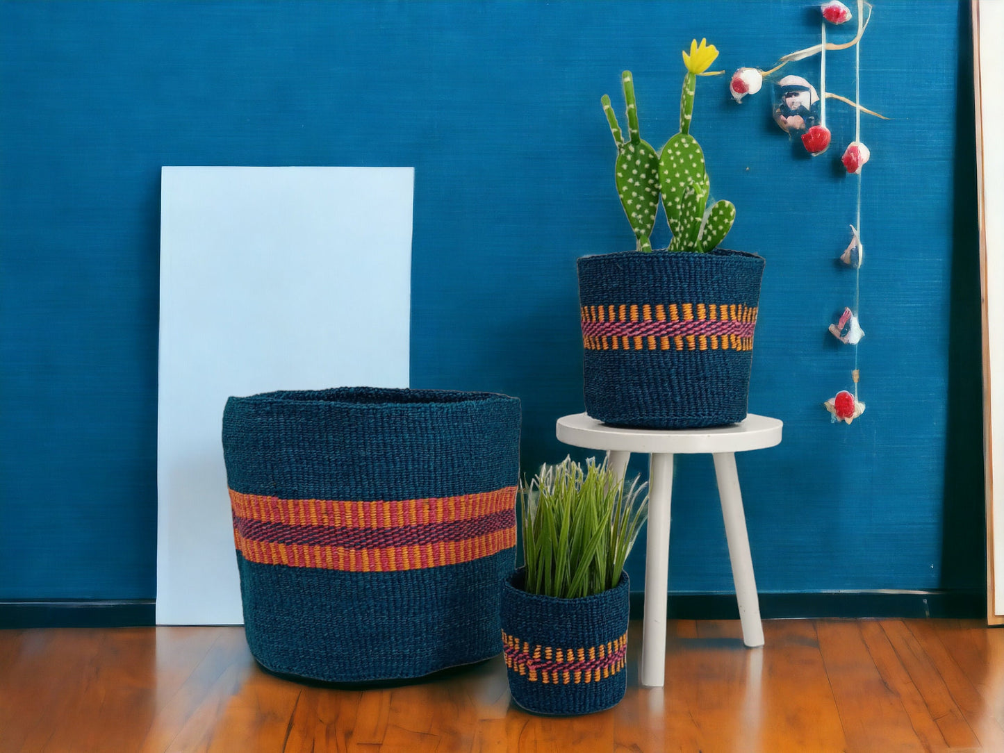 Colorful Woven Basket Planter: Round African Sisal Basket