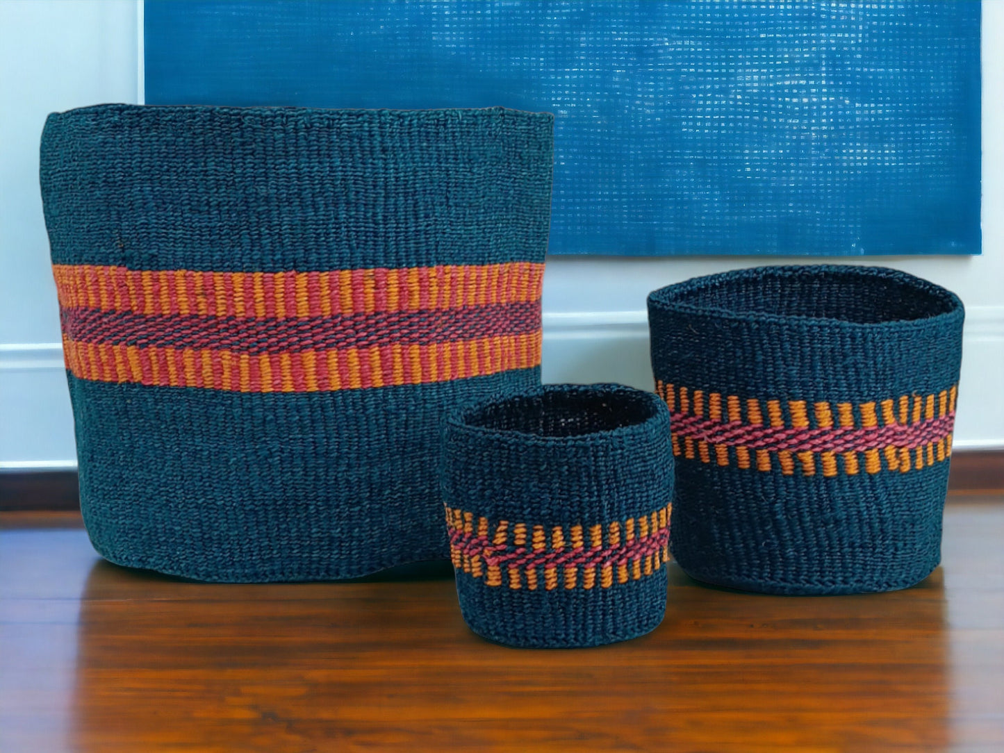 Colorful Woven Basket Planter: Round African Sisal Basket