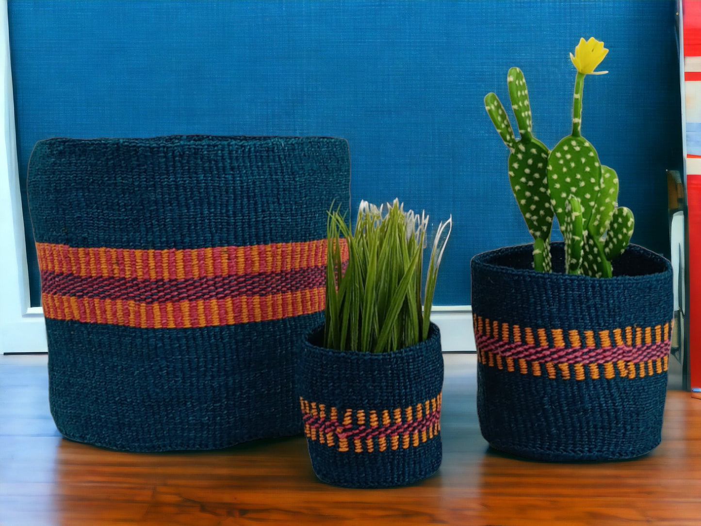 Colorful Woven Basket Planter: Round African Sisal Basket