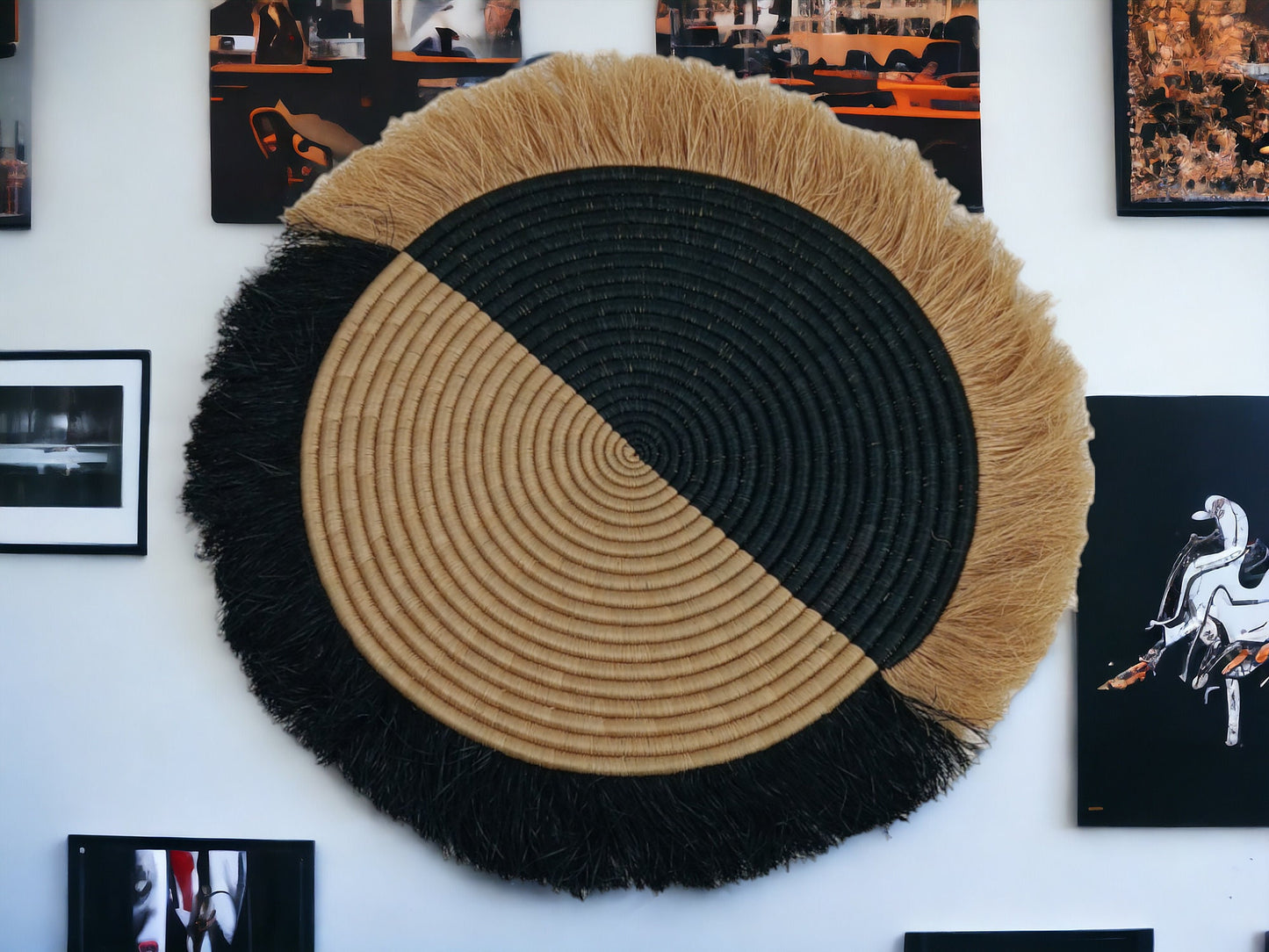 Fringed Woven Wall Basket: Large African Sweetgrass Decor