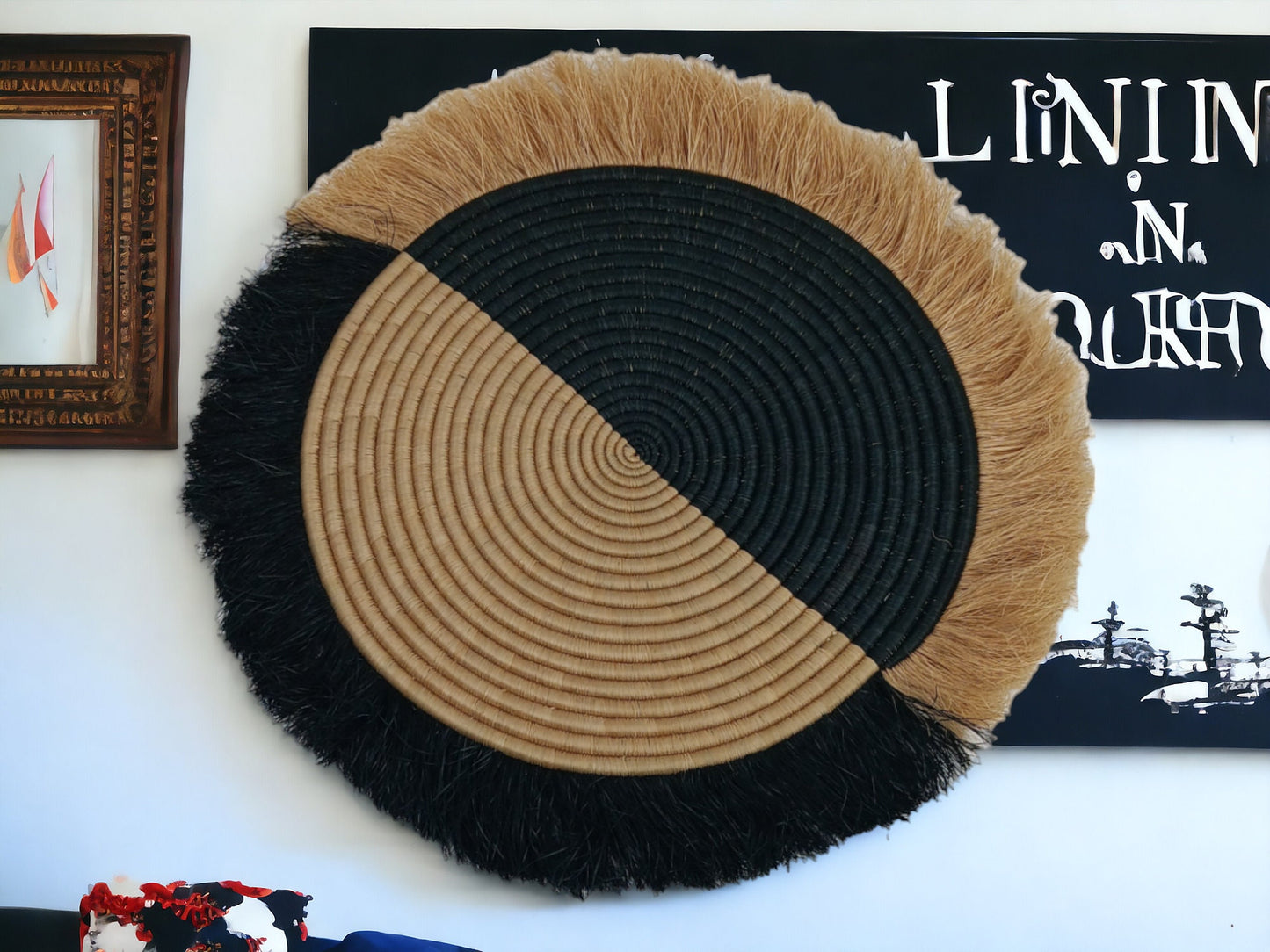 Fringed Woven Wall Basket: Large African Sweetgrass Decor