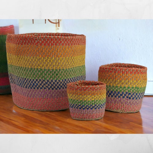 Woven Basket Planter: Colorful Sisal, Handwoven Kenyan Decor