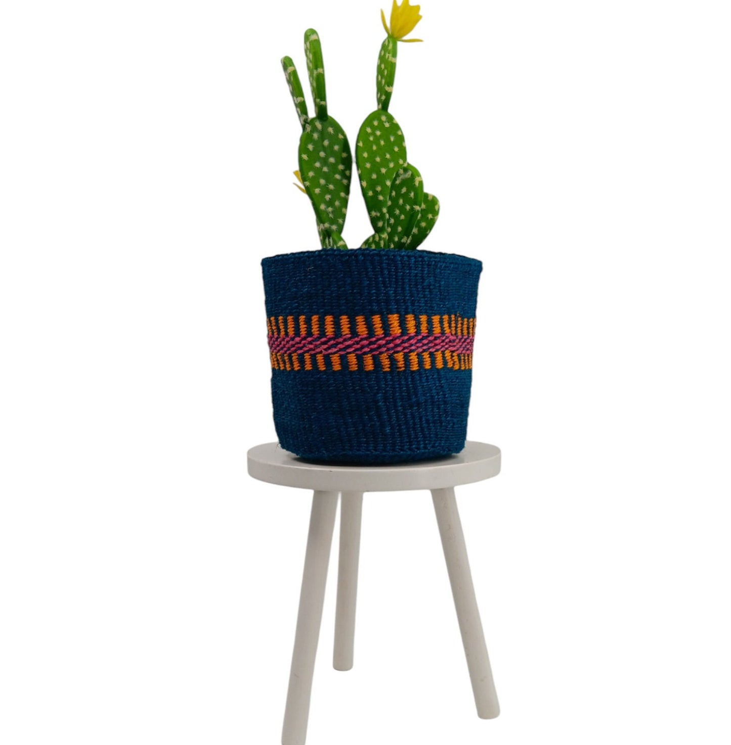 Colorful Woven Basket Planter: Round African Sisal Basket