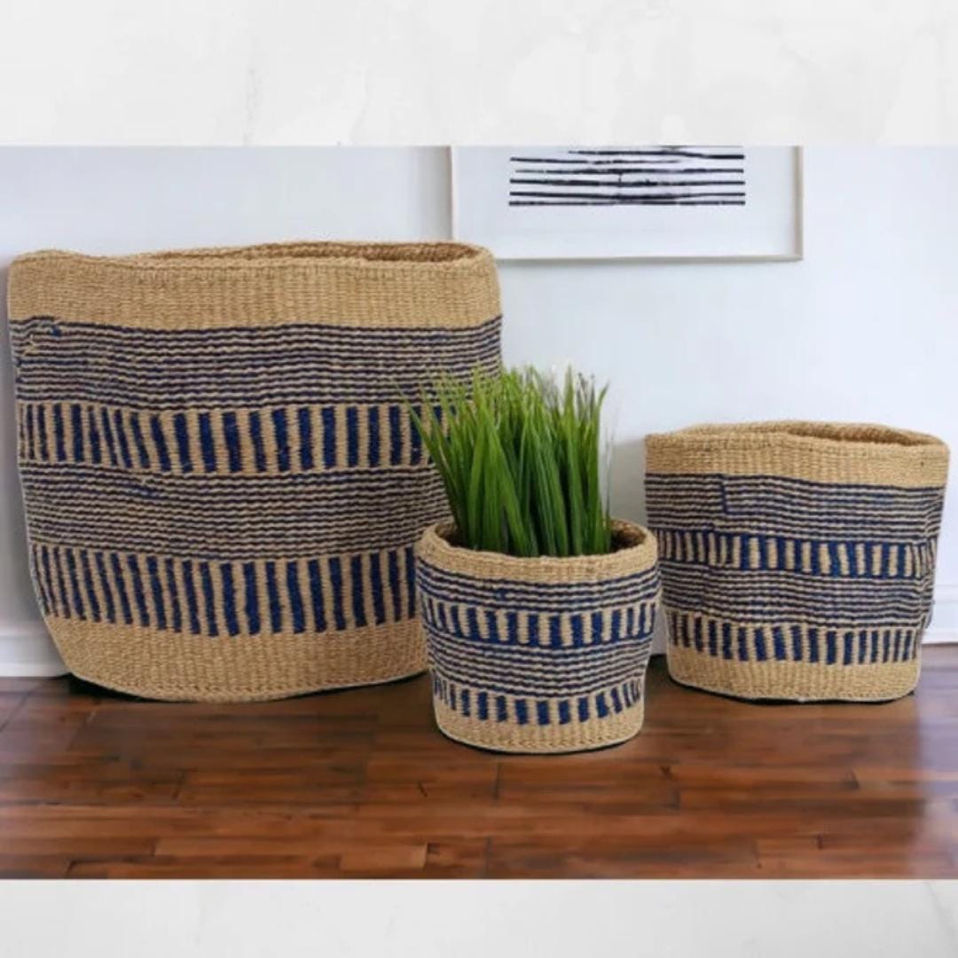 Handwoven Sisal Basket: Colorful Woven Planter, Storage Basket