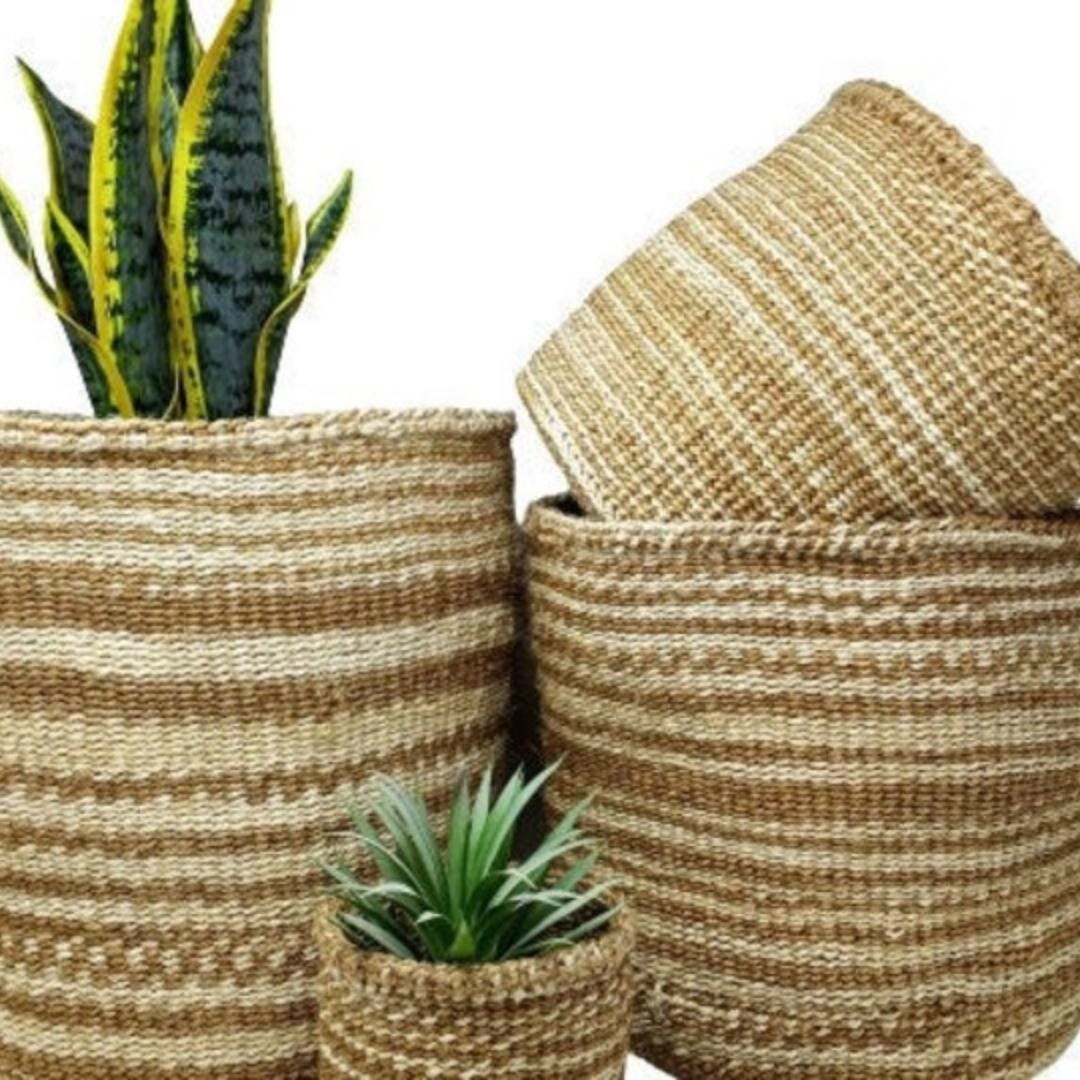 Handwoven Sisal Basket Planter: Large Natural Woven Basket