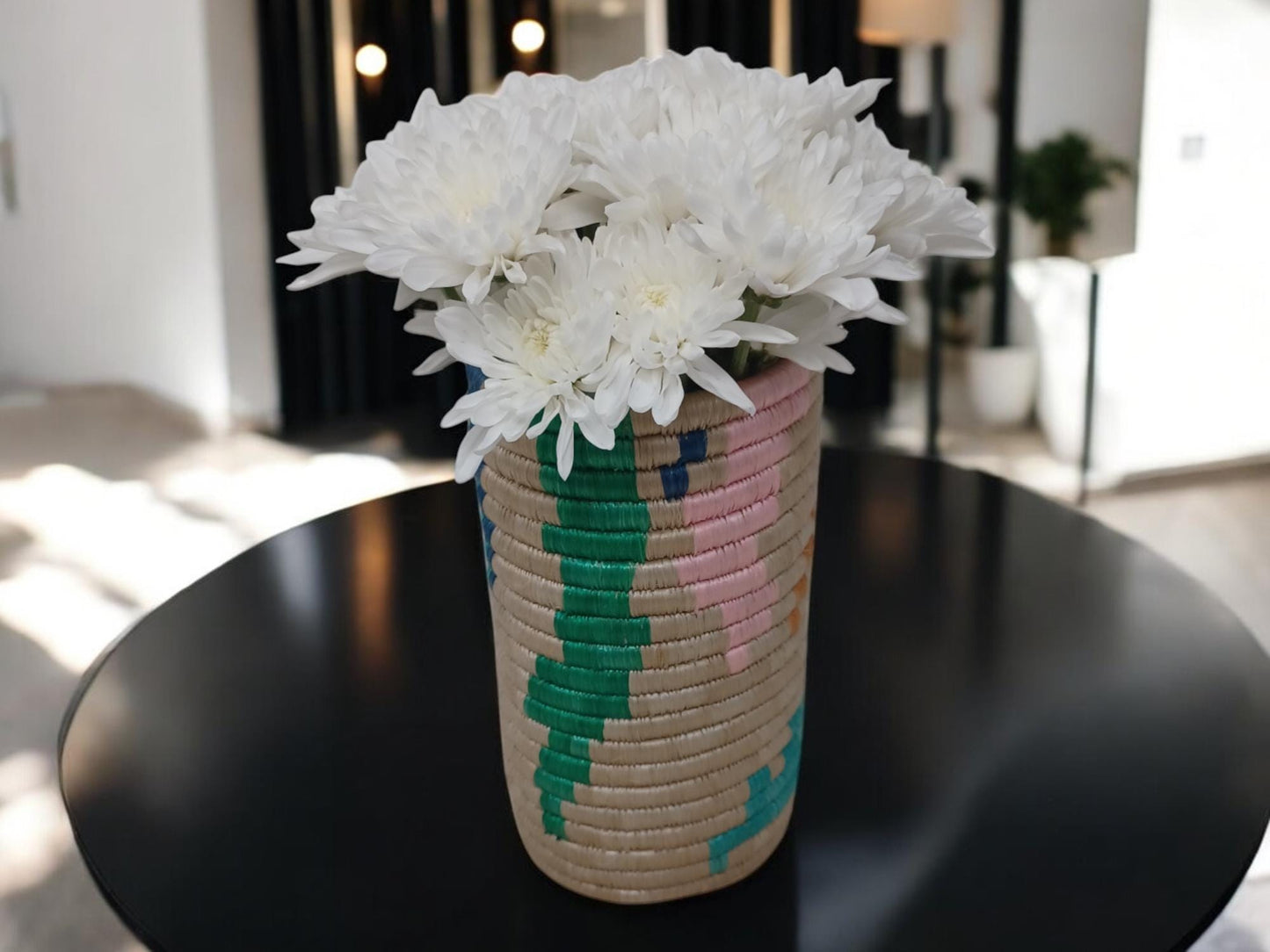 Handwoven Wicker Flower Vase: Rustic Farmhouse Utensil Holder