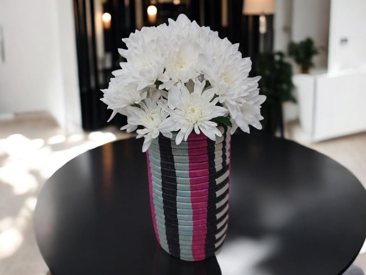 Boho Woven Flower Vase: Handwoven Wicker Utensil Holder