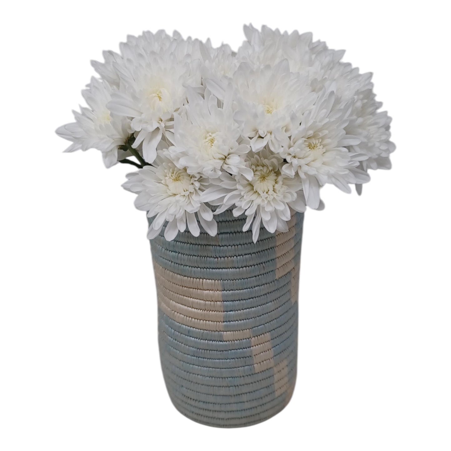 Handwoven Boho Vase: Blue Wicker Flower & Utensil Holder