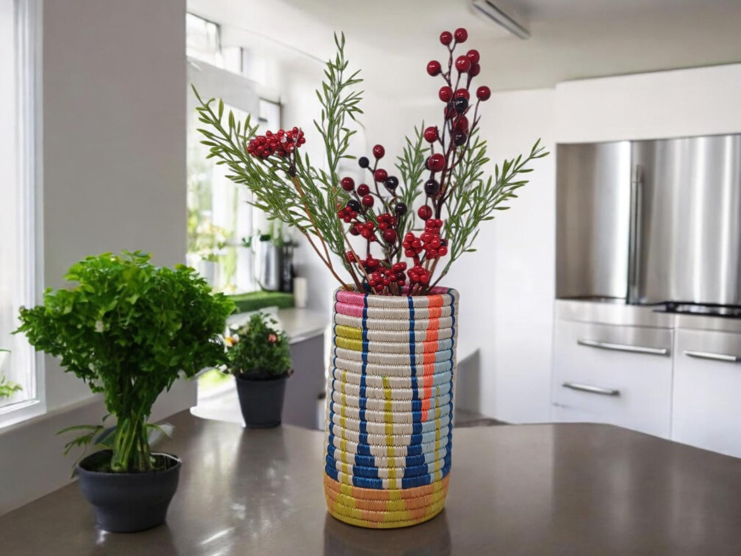 Handwoven Wicker Vase: Boho Farmhouse Decor, Dried Flower Basket