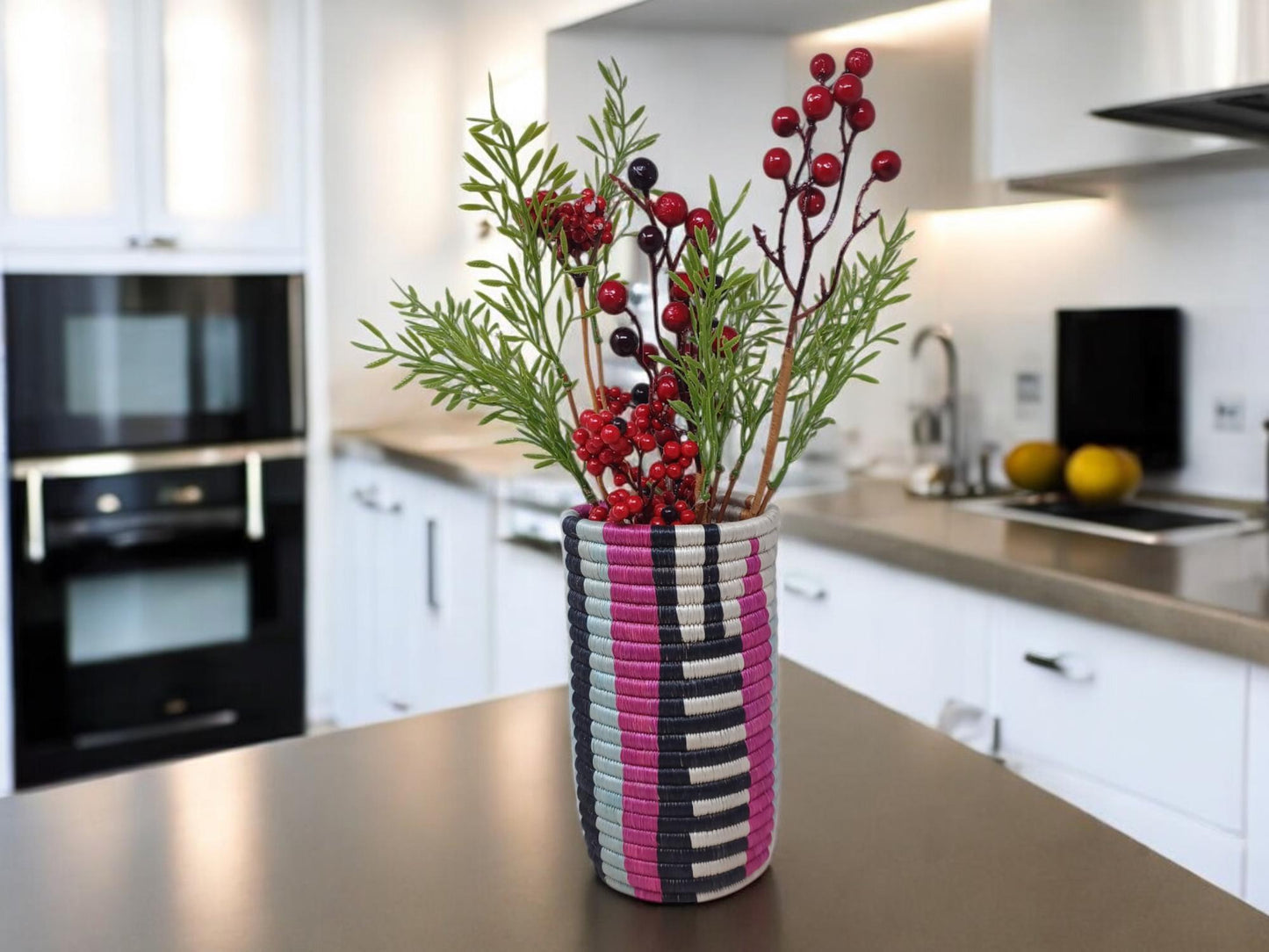 Boho Woven Flower Vase: Handwoven Wicker Utensil Holder