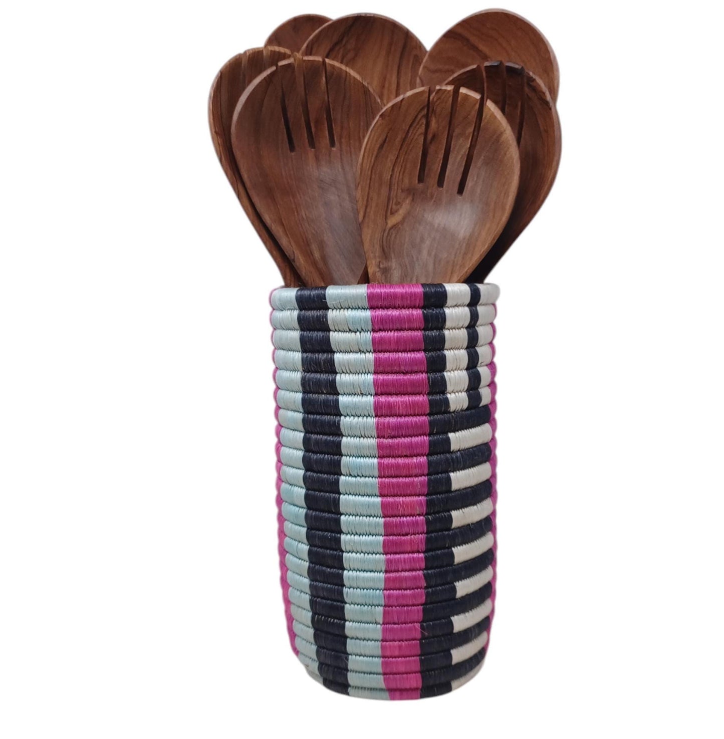 Boho Woven Flower Vase: Handwoven Wicker Utensil Holder