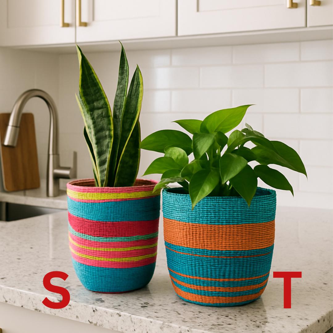 Handmade Sisal Woven Basket: Colorful Boho Decor, Plant Holder