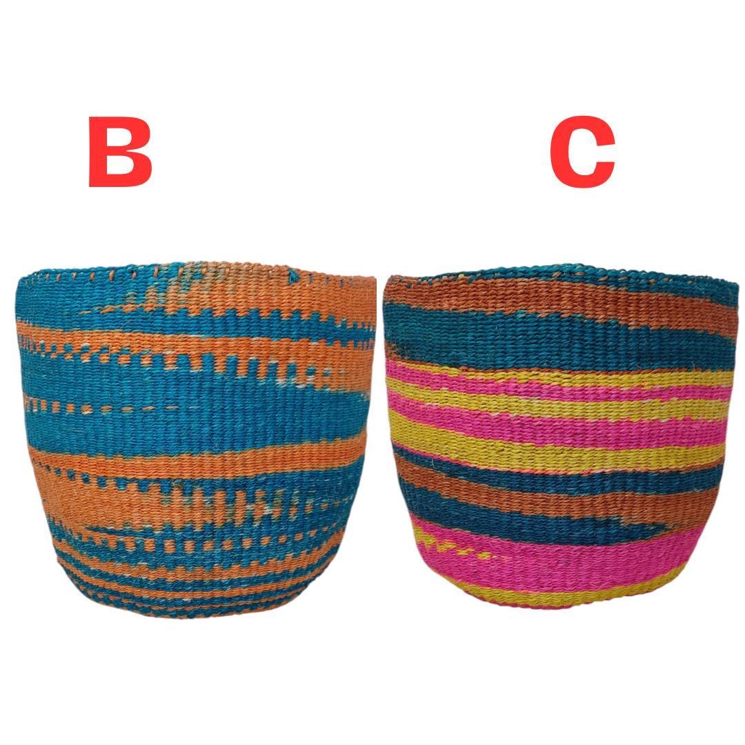 Handmade Sisal Woven Basket: Colorful Boho Decor, Plant Holder