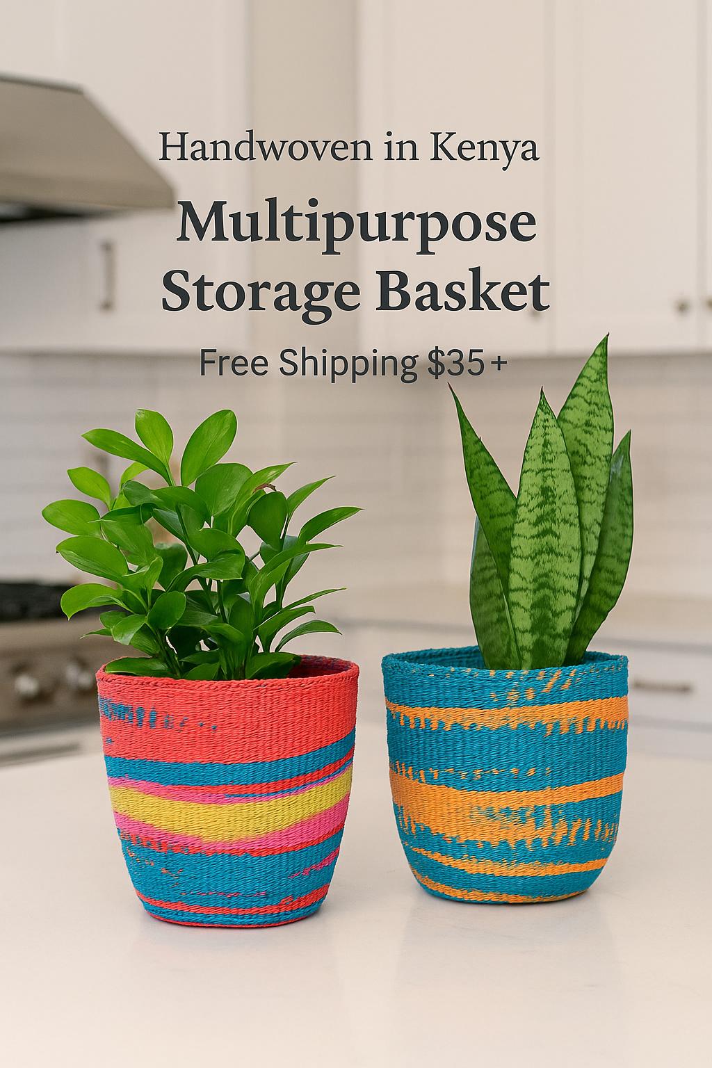 Handmade Sisal Woven Basket: Colorful Boho Decor, Plant Holder