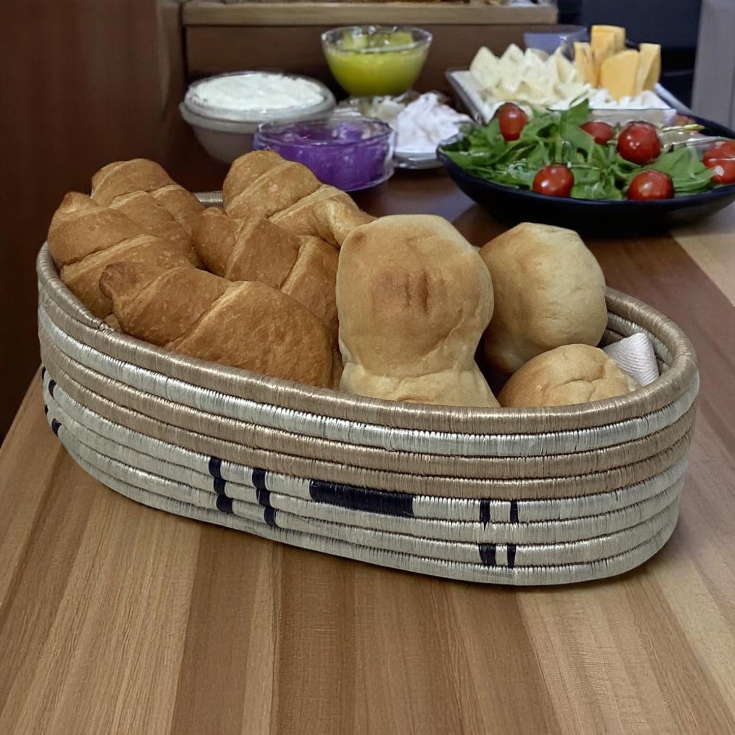 Handmade Woven Decor Set – Bread Basket, Fruit Bowl & Vase for Dining Room Table, Kitchen Counter and Cozy Entryway Styling