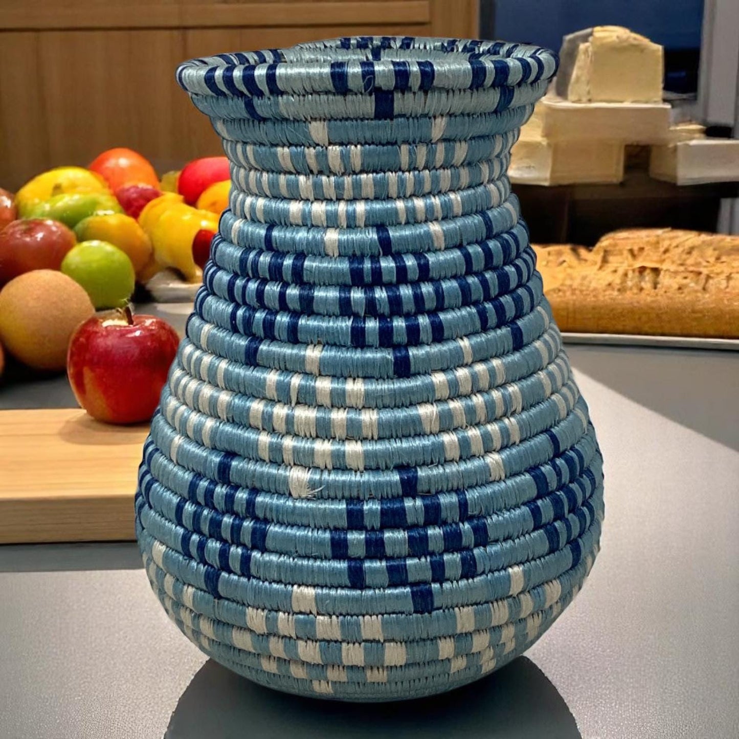 Boho Woven Basket Set – Bread Basket, Fruit Bowl & Flower Vase for Dining Table or Entryway Styling | Handmade Ethical Home Gift