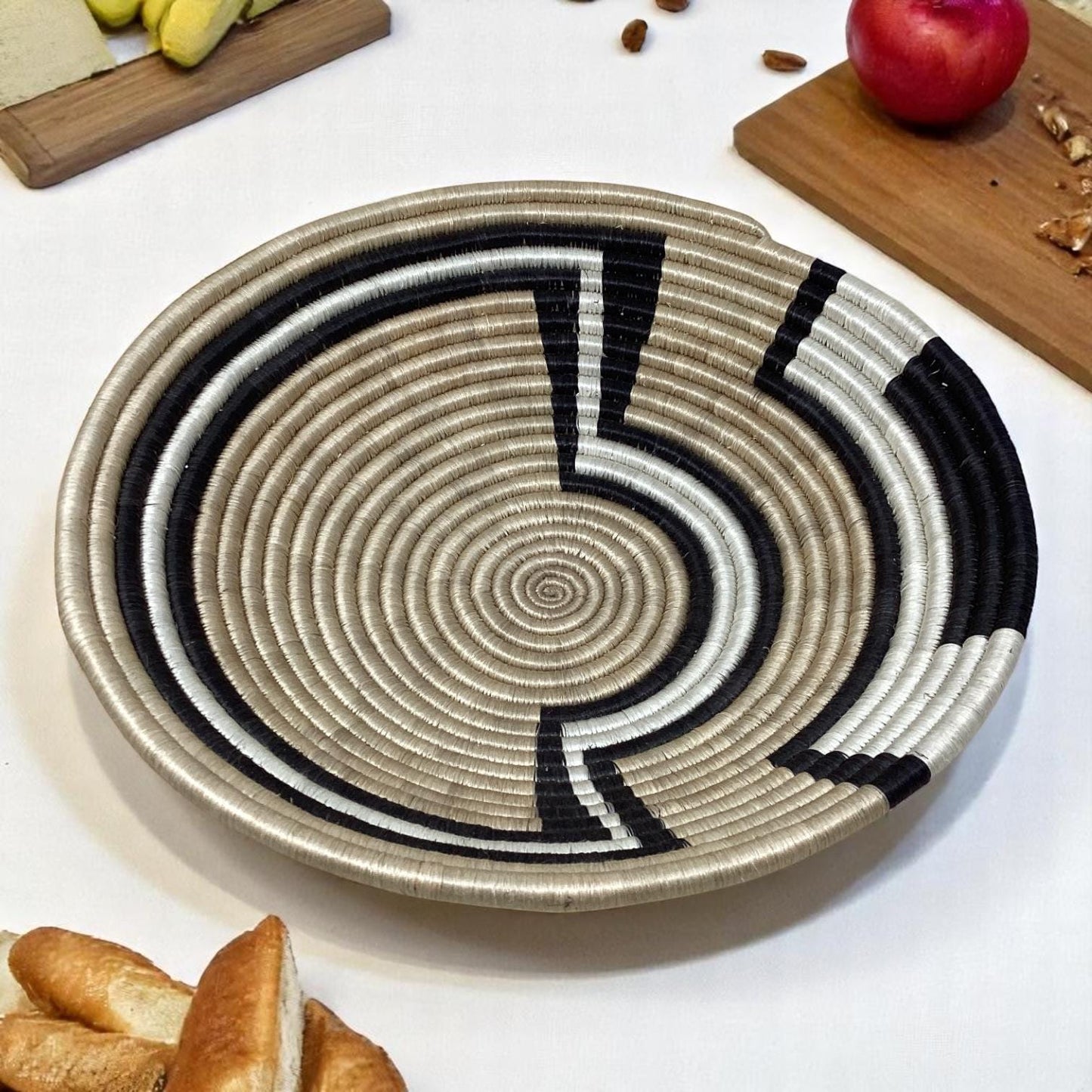 Woven Bread Basket, Fruit Bowl & Vase Set – Boho Handmade African Decor for Table Styling, Kitchen Gifts and Rustic Housewarming Ideas