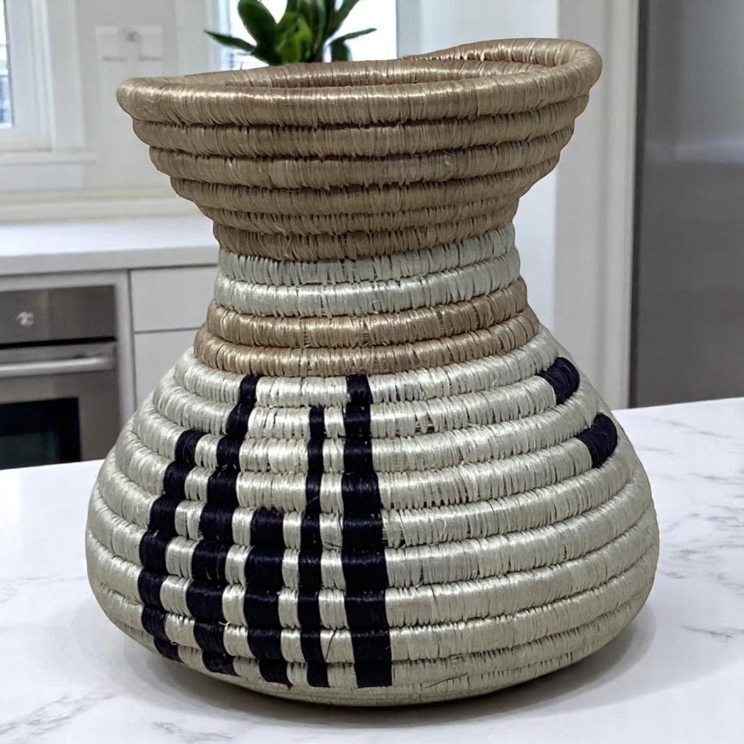Handmade Woven Decor Set – Bread Basket, Fruit Bowl & Vase for Dining Room Table, Kitchen Counter and Cozy Entryway Styling