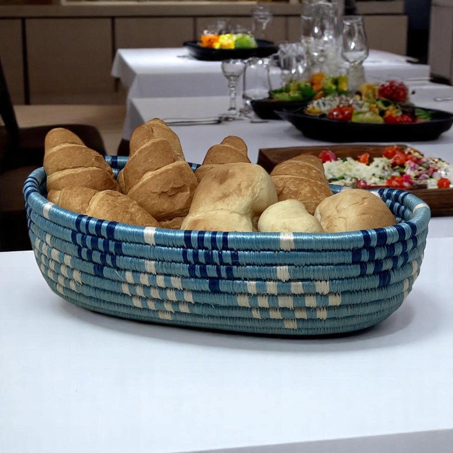 Boho Woven Basket Set – Bread Basket, Fruit Bowl & Flower Vase for Dining Table or Entryway Styling | Handmade Ethical Home Gift
