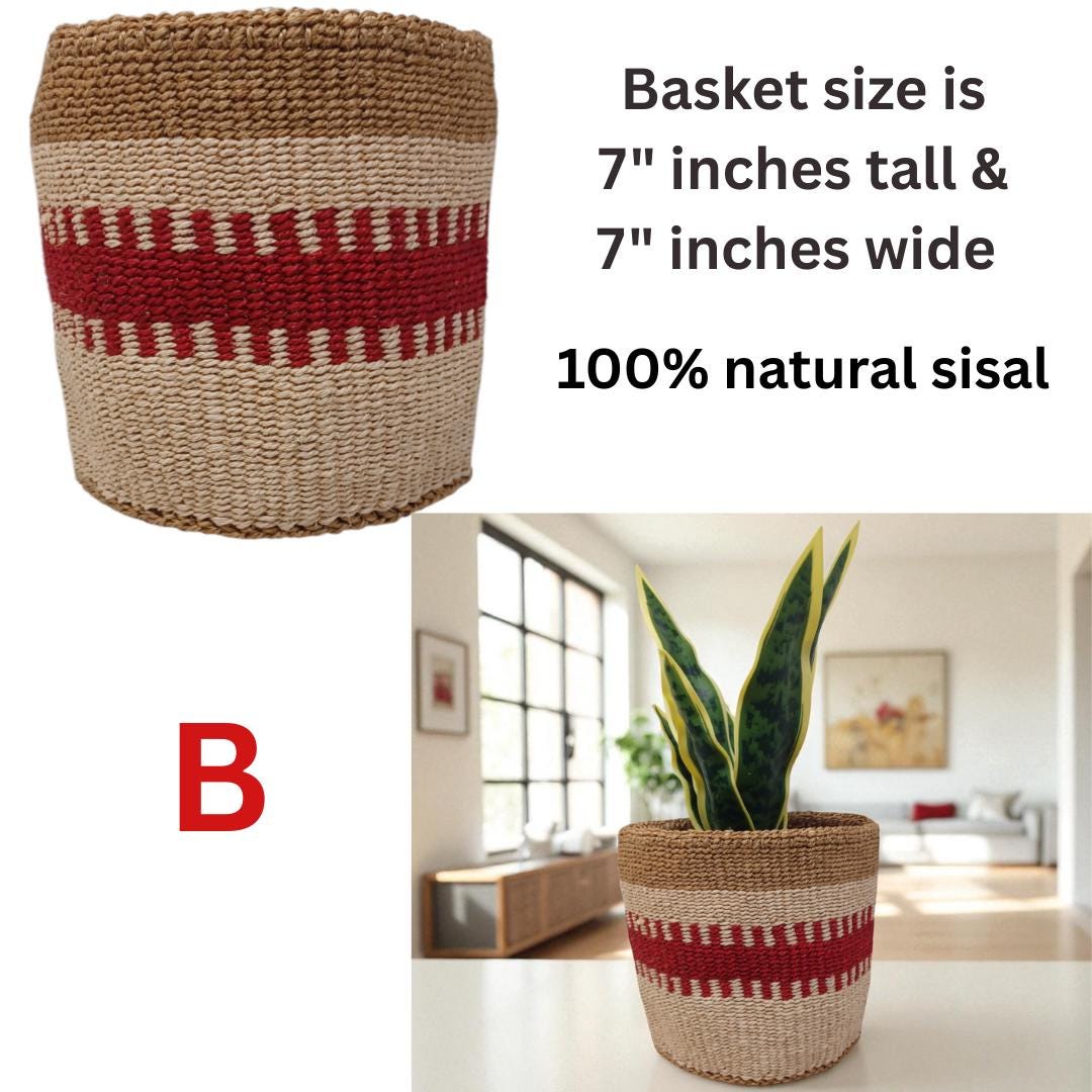 Rainbow Woven Sisal Basket: Colorful Boho Home Decor, 7"