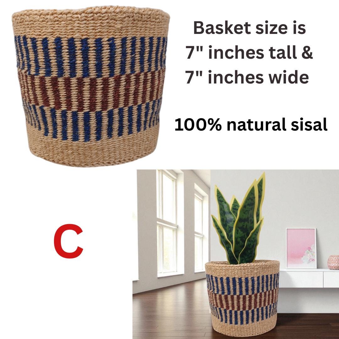 Rainbow Woven Sisal Basket: Colorful Boho Home Decor, 7"